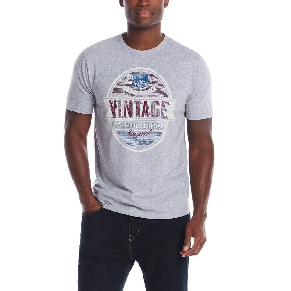 Weatherproof Vintage Graphic Tee Gray Heathered Size XL Distressed Crew Neck