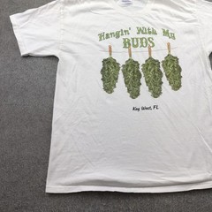 Vintage Weed Shirt Mens Large White Hanes Key West Hangin With My Buds Graphic