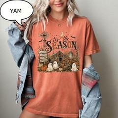 Cute Tis The Season Farmer Ghost Shirt Pumpkin Season Halloween Fall Gift Tee