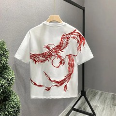 Men’s White Embroidery 100% Cotton O-Neck T-Shirt Korean Style Tee