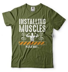 Mens Installing Muscles Shirt Gym Shirts Bodybuilder Shirt Funny Gym Joke Tees