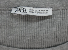 ZARA Mens Grey T Shirt Ribbed Cotton Short Sleeve Minimalist Everyday Casual L
