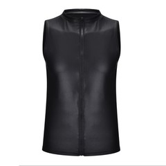 Party Male Tops Sexy Shiny Sleeveless Spandex Tops Vintage Costume Zip