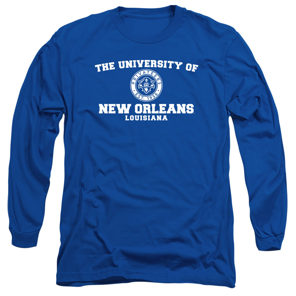 Uni of New Orleans Adult Long Sleeve T-Shirt Circle Logo, Royal Blue, S-3XL