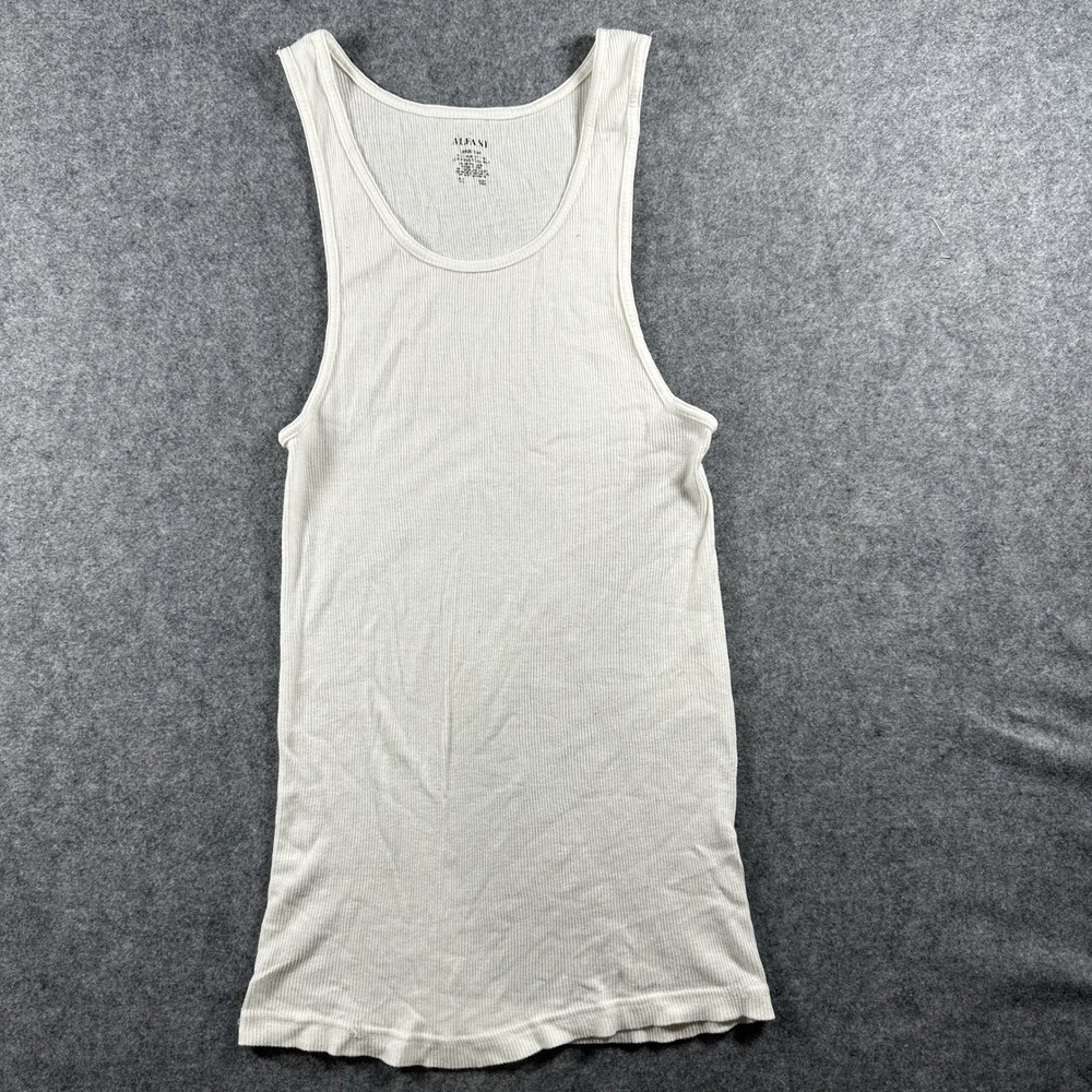 Alfani Ribbed Tank Top Large White Solid Cotton Slim Fit A-Shirt Undershirt