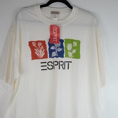 Vintage 90s Esprit Flower Block Graphic T-Shirt Sz Large White NWT Plant