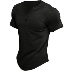 Mens Short Sleeve Henley T-Shirt Casual V Neck Slim Fit Muscle Tops Blouse Tee