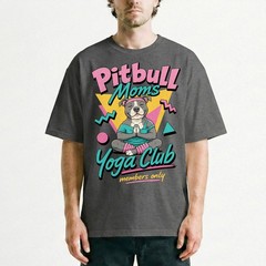 Pitbull Moms Yoga Club Geometric Retro Pink Lover T-Shirt Namaste Puppy Tee