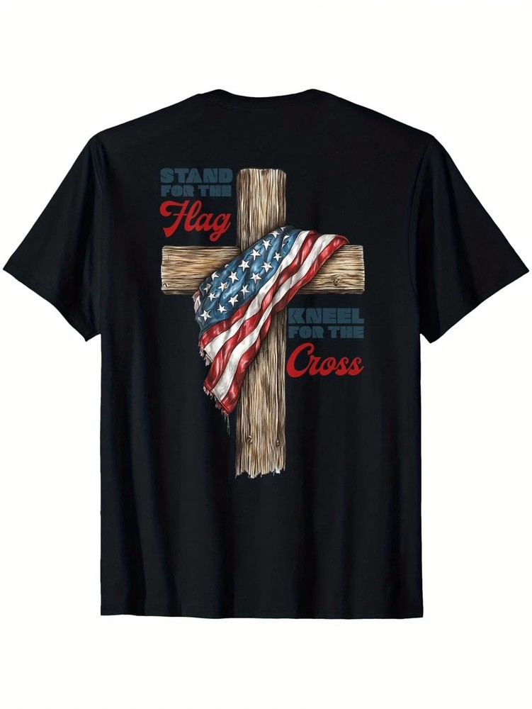Stand For The Flag Kneel For The Cross T-Shirt Patriotic Christian USA Tee