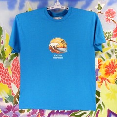 Kona Hawaii Mens TShirt XL Blue Big Island Wave Ocean Palm Trees Tropical Beach
