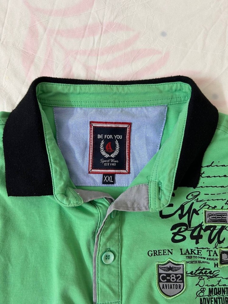 Be For You Sportswear Men’s Green Polo Shirt Graphic Embroidered Patches