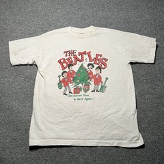 Vintage The Beatles T Shirt Adult Large White Cartoon Christmas Promo USA 90s