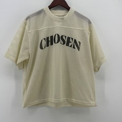 Chosen Graphic Mesh Jersey Short Sleeve Streetwear Top Cream Off-White Relaxed