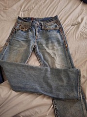 DE-NICO Milano Mens Blue Denim Bootcut Jeans Embroidered 5-Pocket Size 32