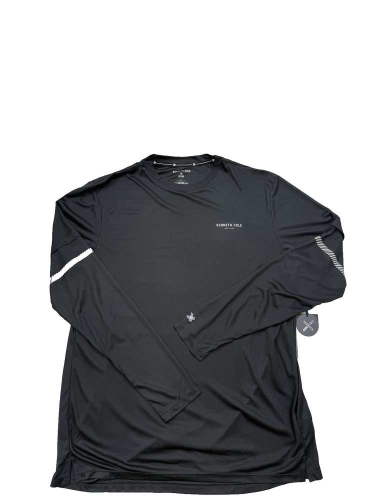 Kenneth Cole Mens Black Long Sleeve Active T-Shirt L Reflective Wicking