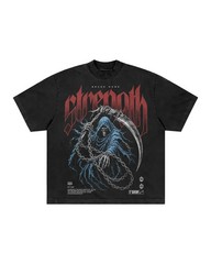 Streetwear T-Shirt Men’s Gothic Aesthetic Reaper Print Washed Cotton Casual Tee