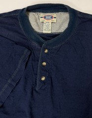 Vintage 90s Henley Shirt Men XXL Minimalist Casual Outdoors Travel Navy Cotton