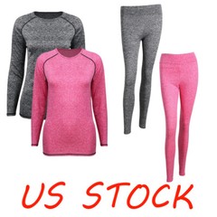 Women’s Underwear Long John Set Lined Base Layer Top & Bottom Yoga Suit US