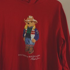 Ralph Lauren Polo Bear Pullover Large Red Sun Valley Jersey Hooded T Shirt
