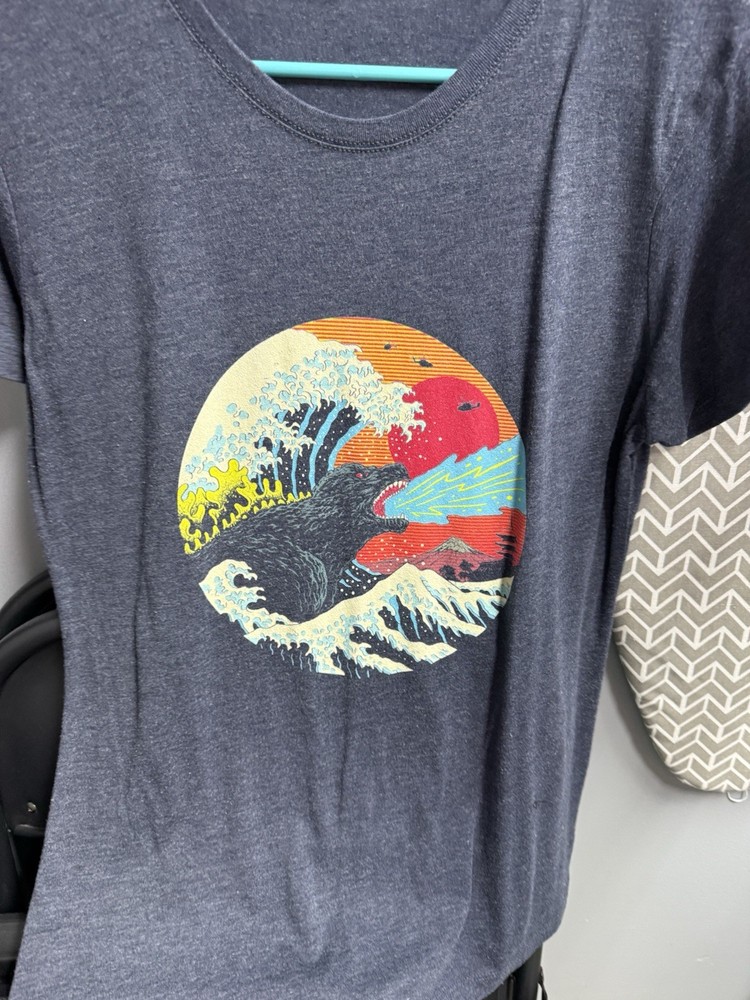Men’s Blue Nature Graphic Print Crew Neck Short Sleeve Cotton T-Shirt Size M