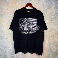 VTG Y2K Stock Cars Graphic T Shirt Mens Sz XL Black Racing USA Nascar