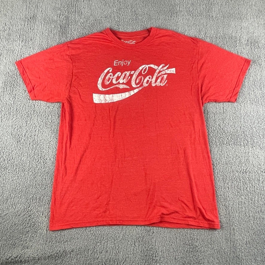 Coca Cola Men’s Large 43in Chest Red White Polyester Cotton Short Sleeve Shirt