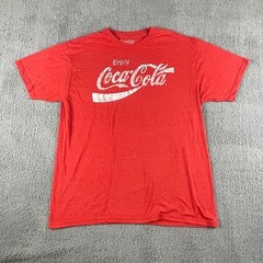 Coca Cola Men’s Large 43in Chest Red White Polyester Cotton Short Sleeve Shirt
