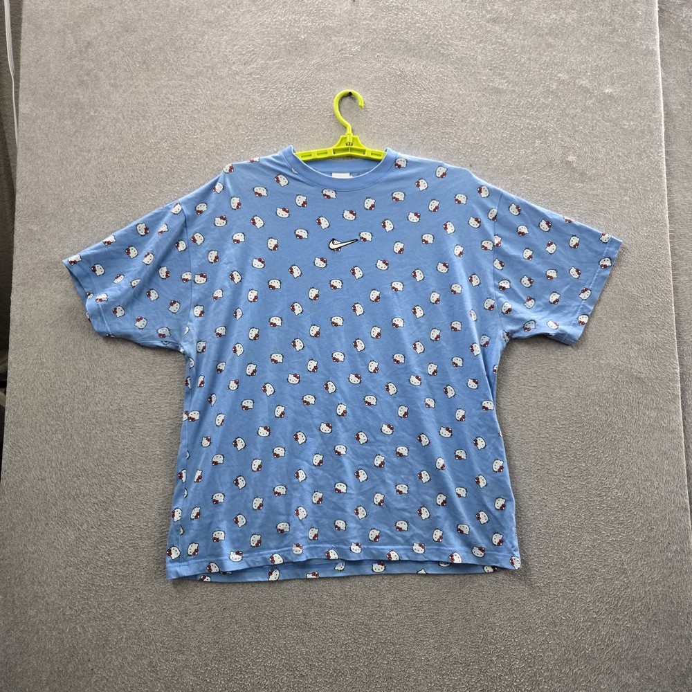 Nike x Hello Kitty Men Shirt XL Blue Graphic University Logo Center Swoosh Logo