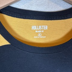 Hollister Long Sleeve Shirt Men XL Navy Yellow Logo Relaxed Fit Casual Preppy