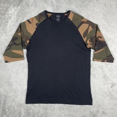 CSG Shirt Mens Medium Black Camo Raglan 3/4 Sleeve Baseball Tee Crew Neck Casual