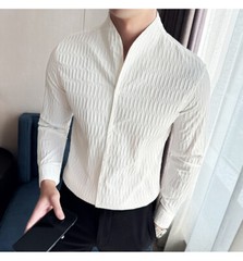 Retro Shirt Men’s Long-sleeved Spring Fashion Slim Business Casual T-shirts Tops