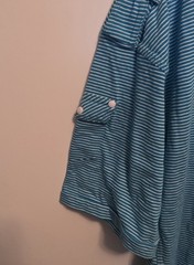 Vtg Smoke Rise T-Shirt Vintage Look Turquoise Striped Pocket Epaulettes XL NEW