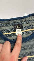 RRL By Ralph Lauren Indigo Striped Jacquard T-Shirt Cream/Multi Size LARGE
