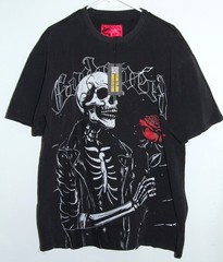 Godspeed Tee T-Shirt – Skull Skeleton w/Red Rose – Faded Black – NWT – Large