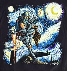 Star Wars Boba Fett Starry Night Graphic T-Shirt Black Adult (XS) Mad Engine
