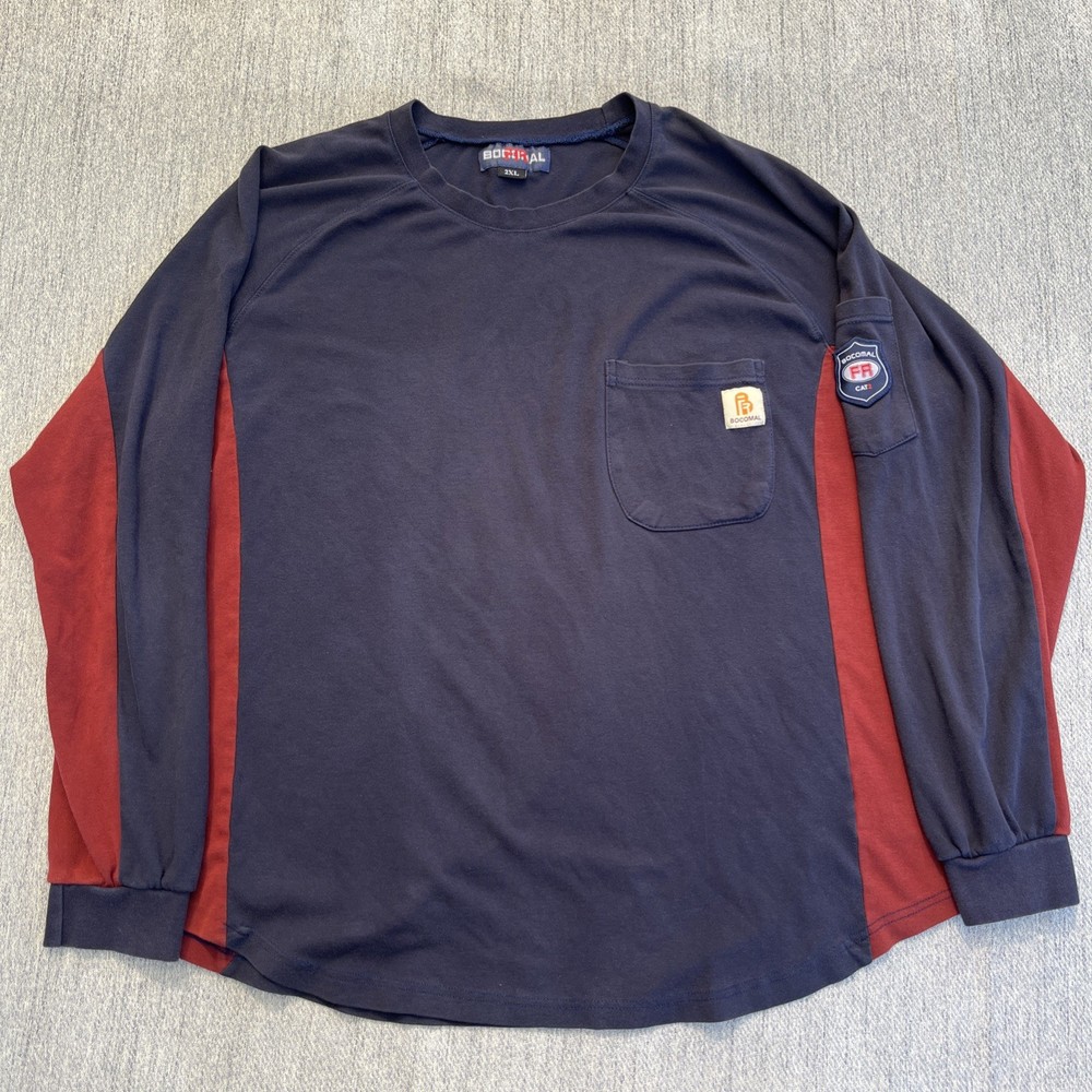 BOCOMAL FR CAT2 Flame Resistant Shirt Mens 2XL Blue Long Sleeve Workwear Tee