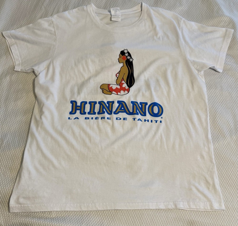 Hinano Tahiti Shirt White Beer Logo Graphic Short Sleeve Tee Gildan XL