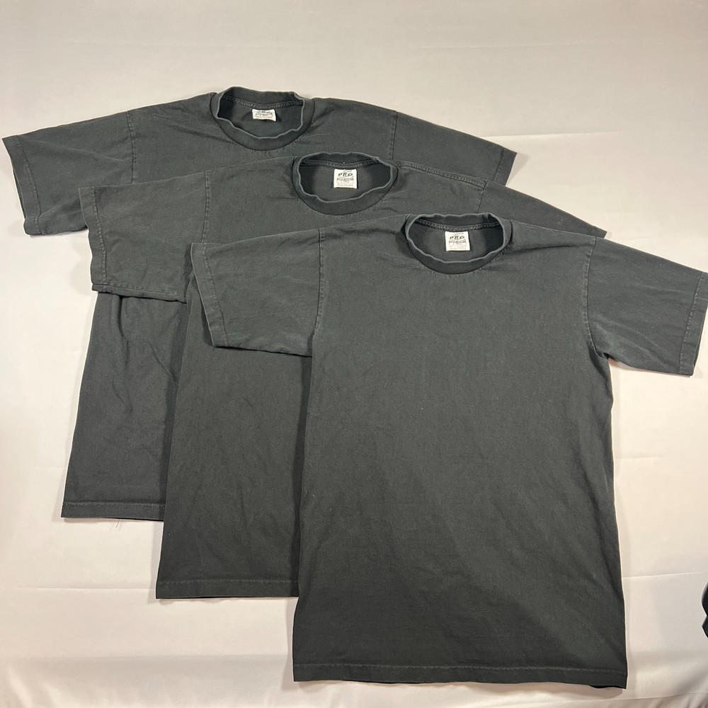 Set Of 3 Pro 5 Super Heavy T Shirt Mens L Black Faded Cotton Snug Fitting Neck