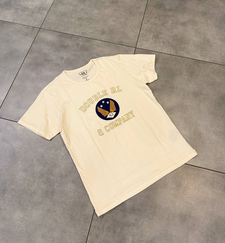 Double RL Ralph Lauren Graphic T Shirt Cream Cotton Size M