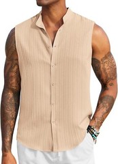 Mens Sleeveless Summer Shirts Beach Tank Tops Button Up Tank Shirt for Vacation