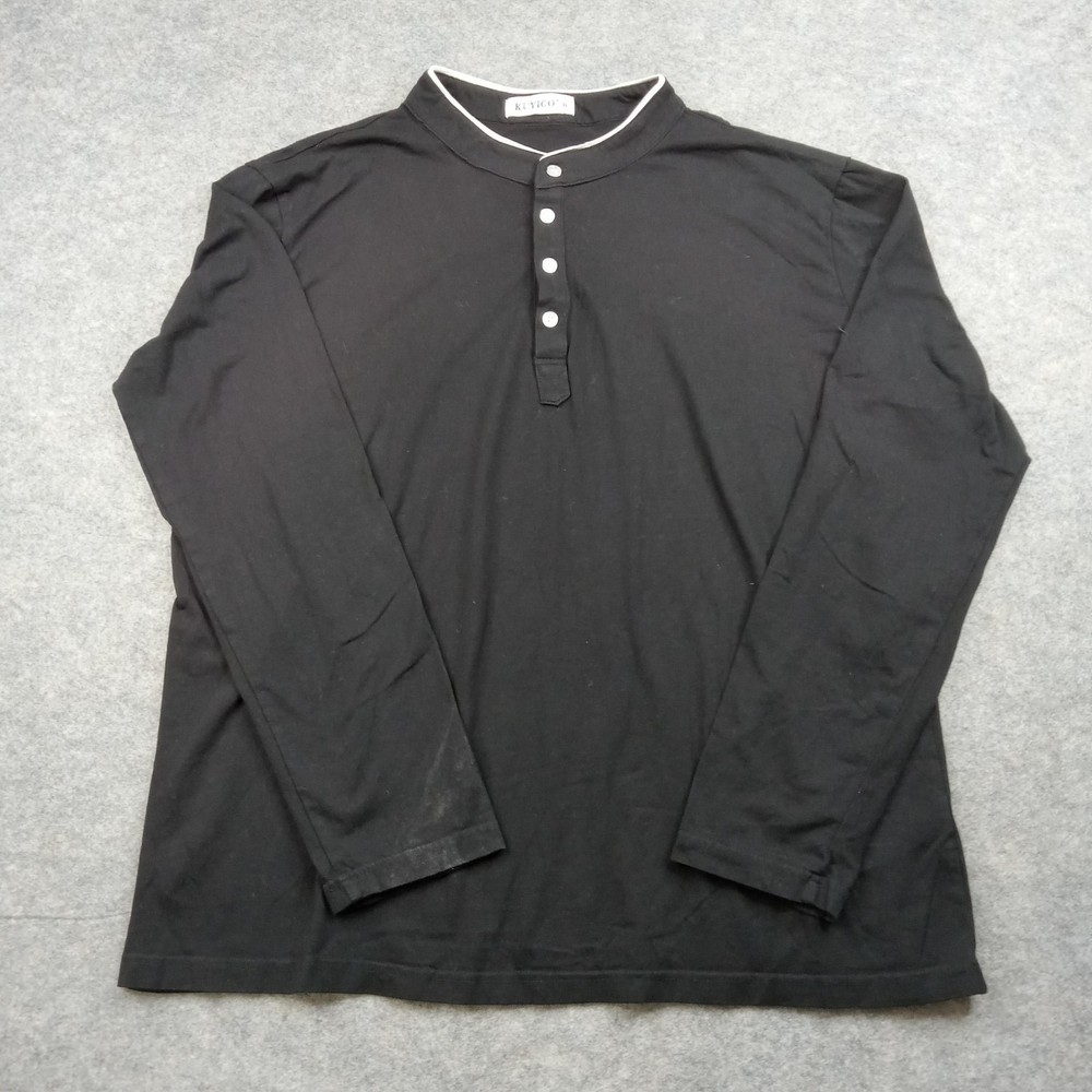 Kuyigo Shirt Mens XL Black Long Sleeve Henley Mandarin Collar Stretch Casual