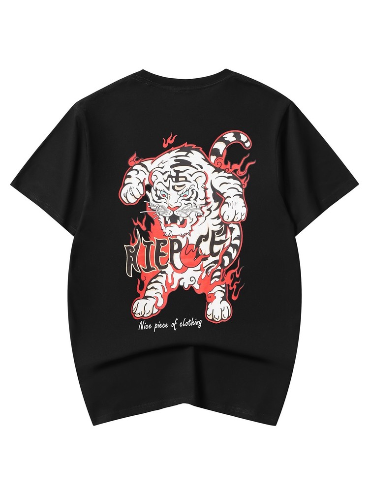Niepce Men’s Inferno White Tiger Graphic Tee Japanese Streetwear T-Shirt