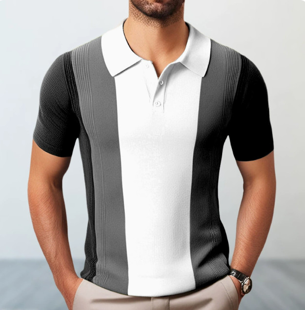 Men’s Multicolor Striped T Shirt Casual Knitwear Lapel Short Sleeve Summer Chic