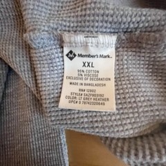 Member’s Mark Gray Cabincore Warm Thermal Waffle Soft Wash Long Sleeve SzXXL