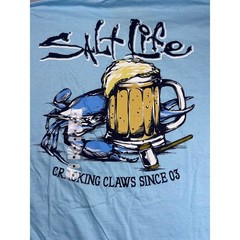 Salt Life Mens Blue Cracking Claws Crab Beer Long Sleeve Pocket T-Shirt Medium