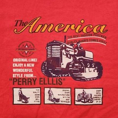 VTG Perry Ellis T Shirt Mens XL? Red America Tractor Graphic 90s Single Stitch