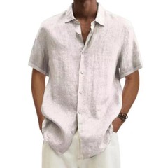 Mens Cotton Linen Short Sleeve Dress Shirt Button Down Loose Blouse Tops Solid