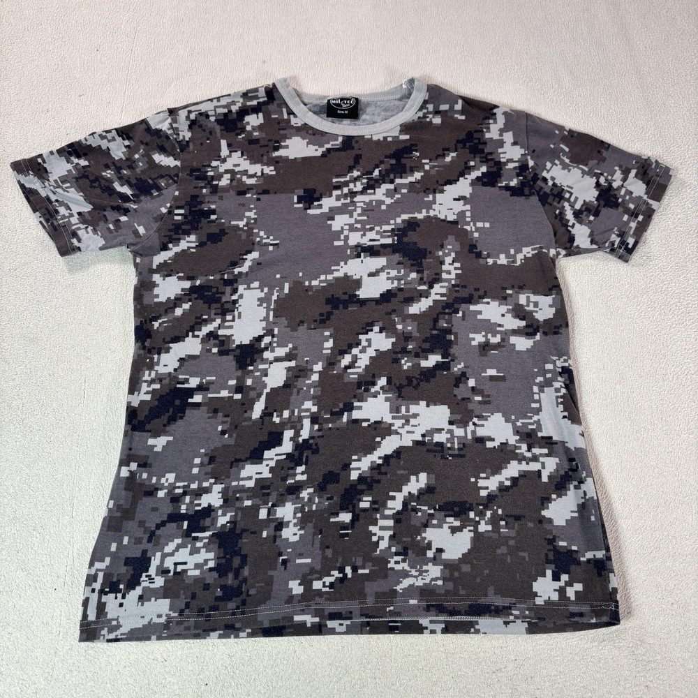 Mil-Tec Shirt Mens Medium Gray Digital Camo Military Tactical Stretch Tee Top
