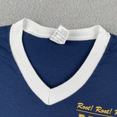 Vtg Augusta Sportswear Navy Blue Ringer V-Neck T Shirt Darien Rotary Club 90s