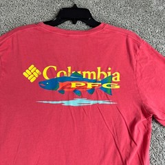 Columbia Shirt Mens L Red Yellow Fishing Short Sleeve Cotton Casual Outdoors*
